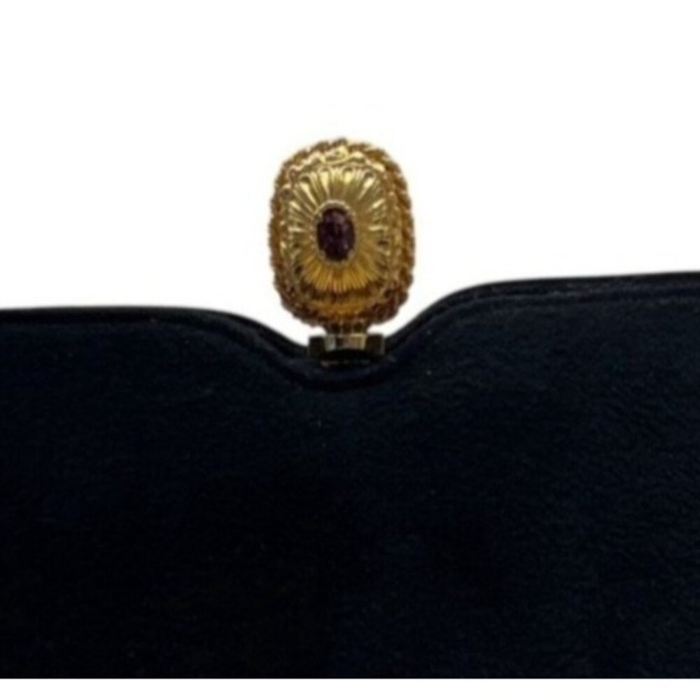 Vintage Rosenfeld Black Gold Clasp & Purple Gem Detail Evening Clutch Bag Sz S - Picture 5 of 8